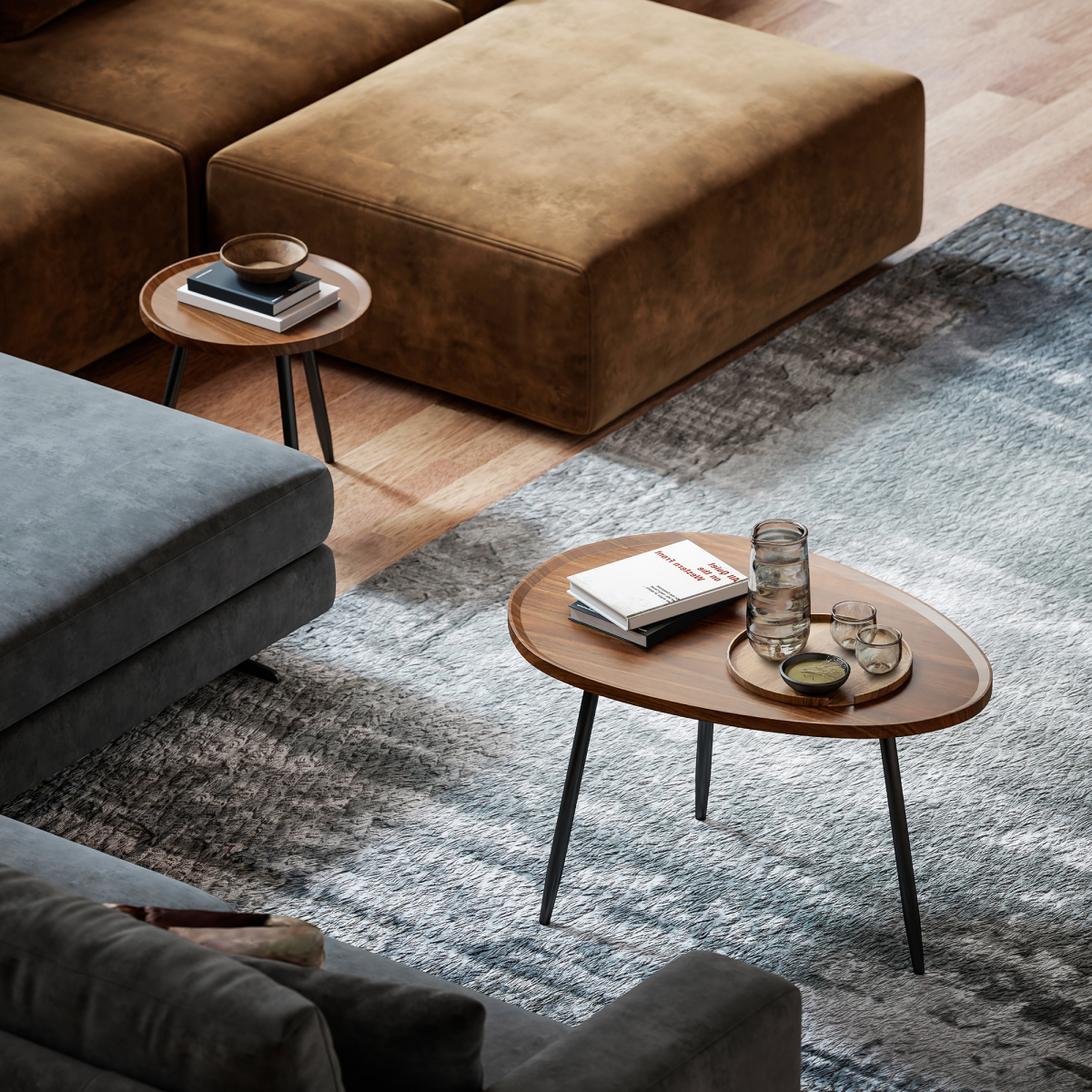 Modern Nesting Tables Set - Chic 2-Piece Side Table with Metal Legs