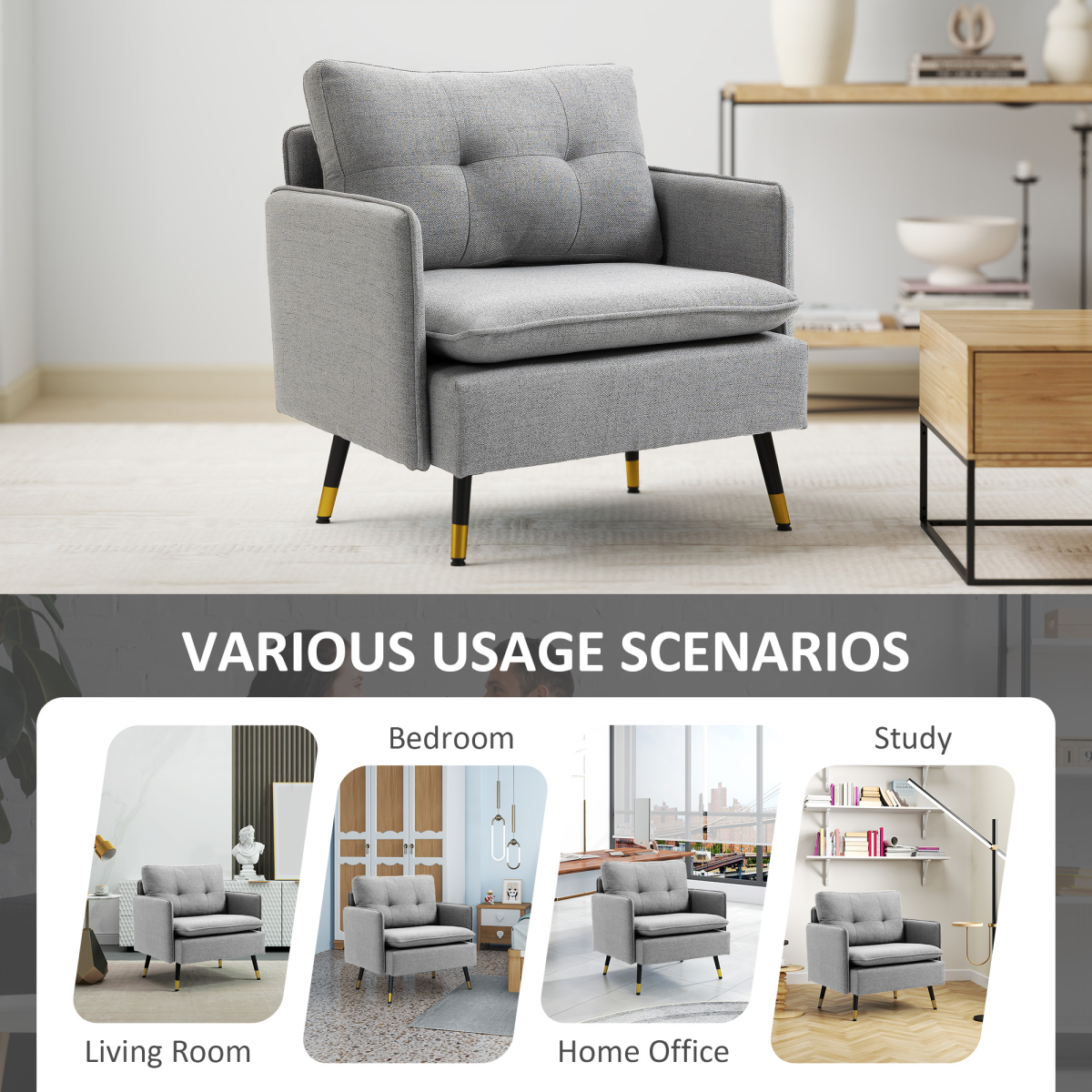Modern Upholstered One-Seater Sofa - Grey, Comfort & Style