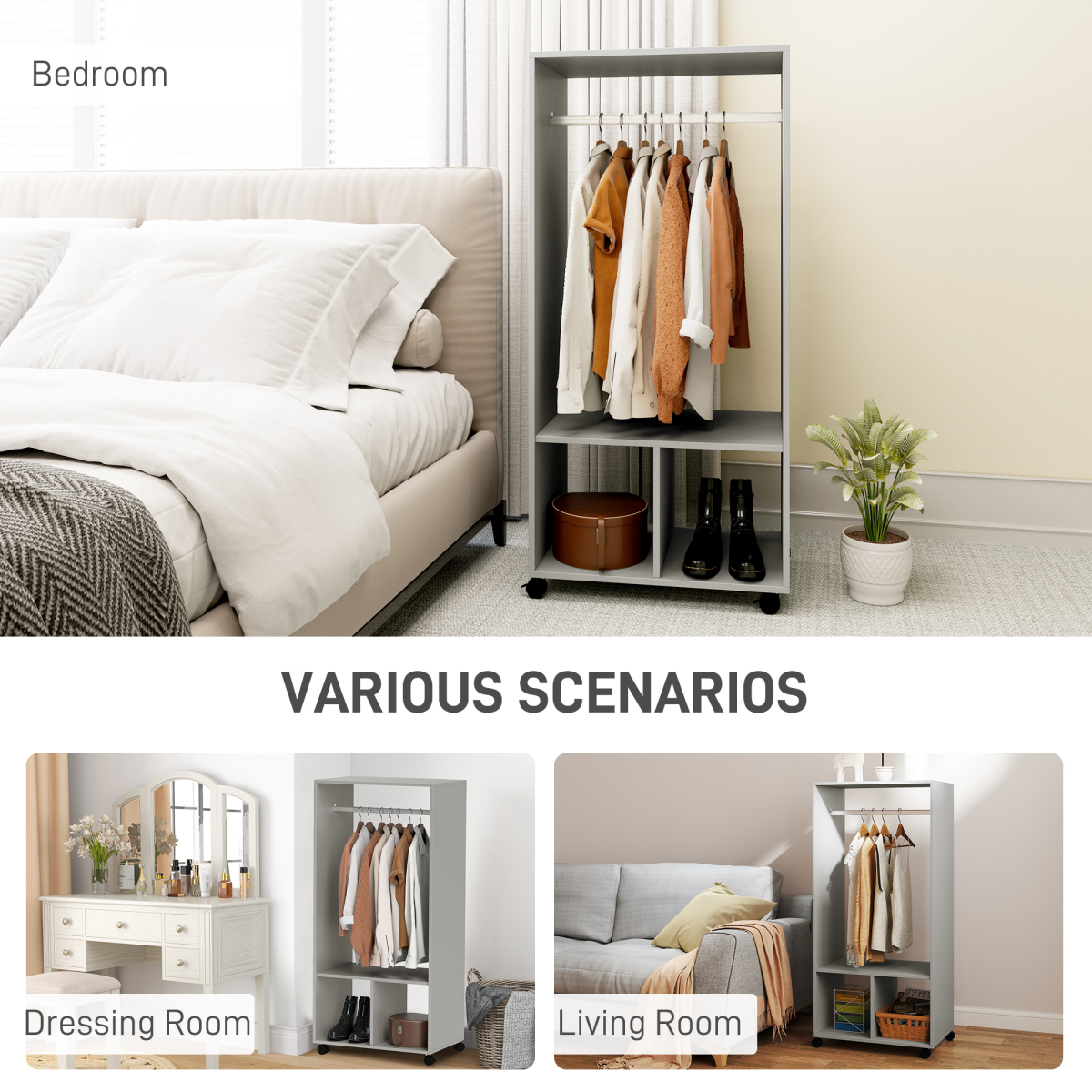 Stylish Open Wardrobe with Shelves & Clothes Rail for Smart Storage