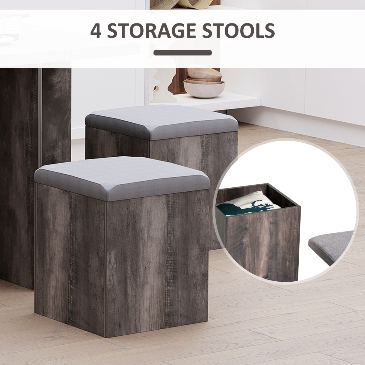 Chic 5-Piece Garden Wooden Dining Set with Removable Storage Lids, Grey