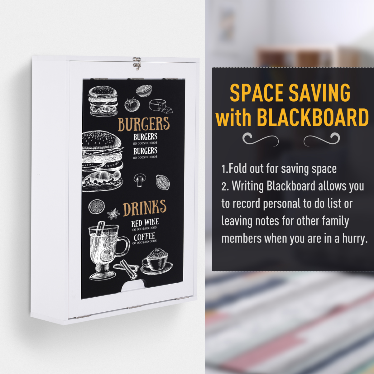 Smart Space Saver: MDF Foldable Wall-Mounted Drop-Leaf Desk with Chalkboard
