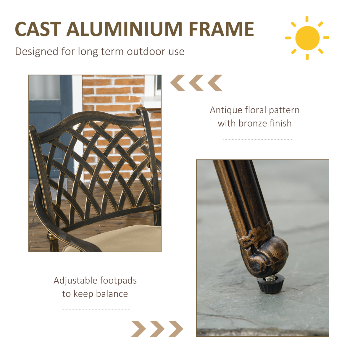 Bronze 4-Seater Round Outdoor Dining Set with Cushions & Parasol Hole