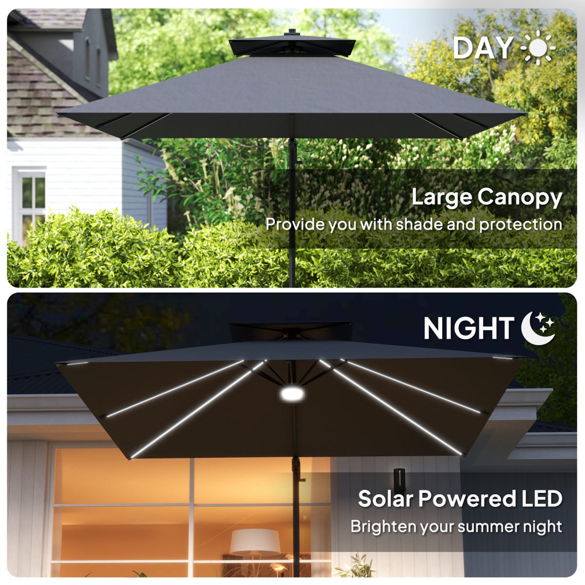 360° Solar-Powered Wall-Mounted Umbrella with LED Lights & Adjustable Tilt