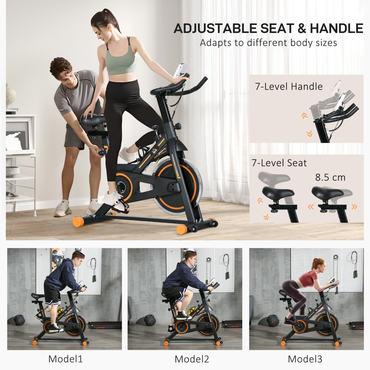 Indoor Cycling Bike: LCD Display, Heart Rate Sensor, Orange Power