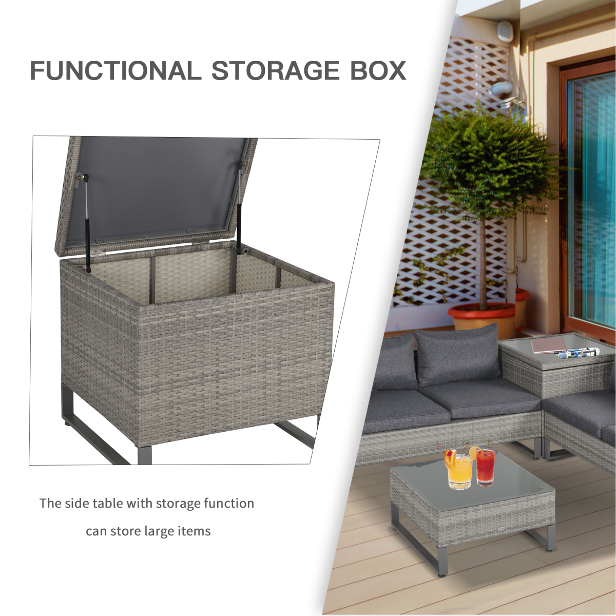 4-Piece Rattan Wicker Sofa Set with Storage Box for Conservatory