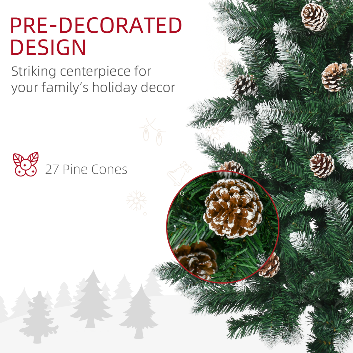 5ft Snow Artificial Christmas Tree with Pine Cones - Festive Home Decor