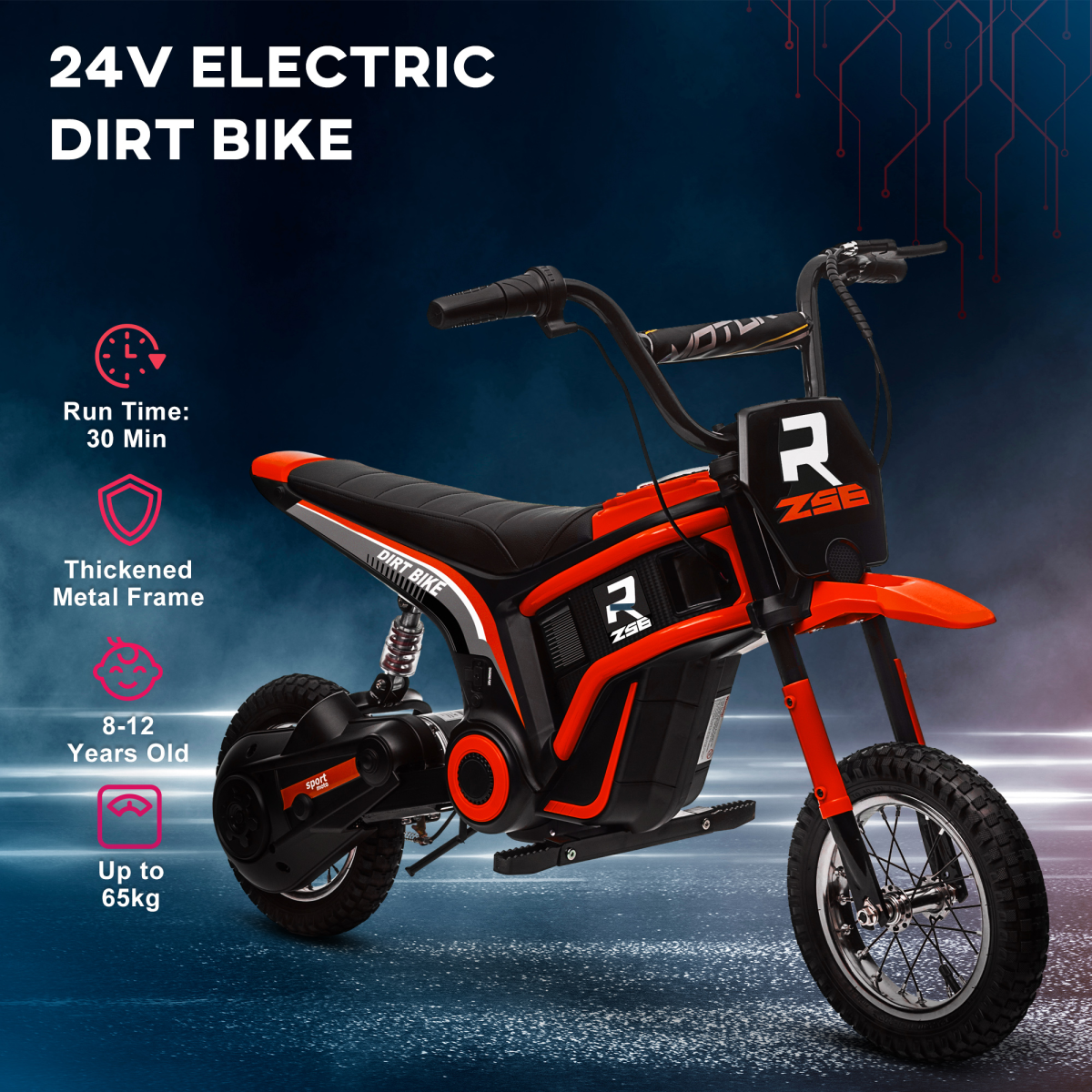 24V Kids Electric Motorbike - Twist Grip, Horn, Music & Lights, Red