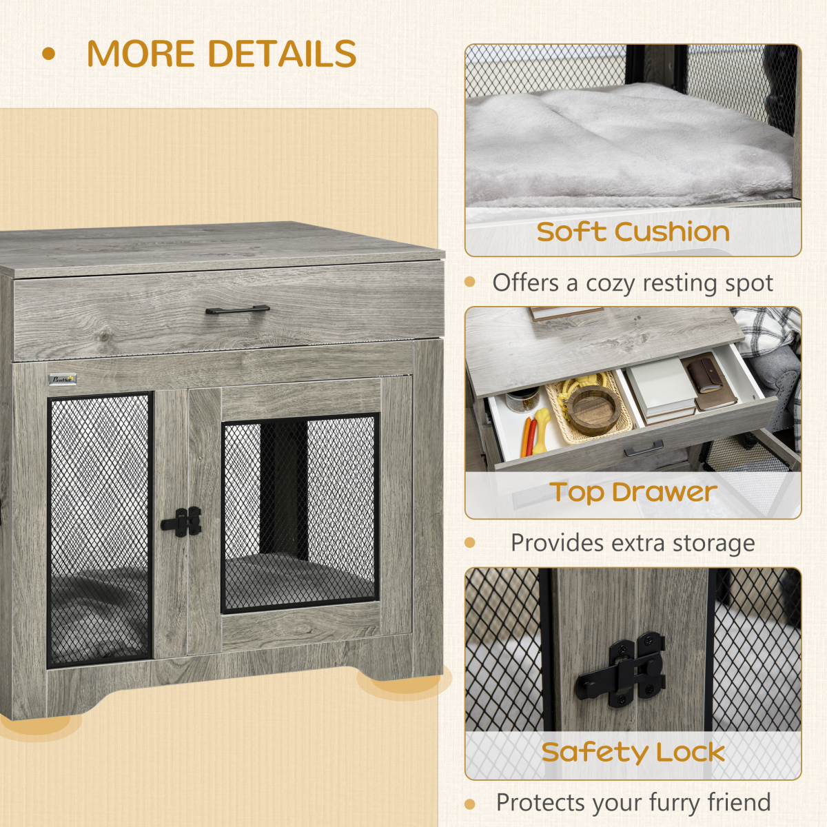 Double-Door Dog Kennel Furniture Crate for Medium Dogs - Indoor Grey