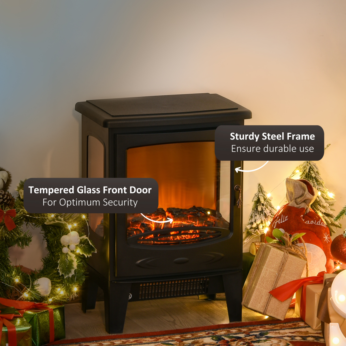 Cozy Retro Electric Fireplace Heater - 1800W Tempered Glass, Stylish & Safe