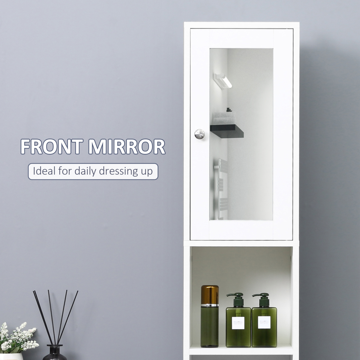 Elegant Tall Bathroom Storage Cabinet with Mirror & Adjustable Shelves