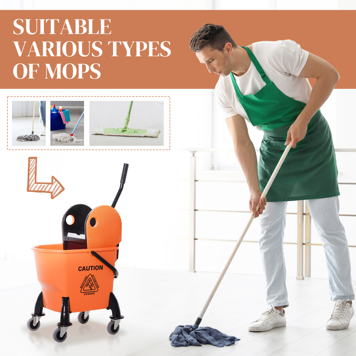 Ultimate Rolling Mop Bucket with Wringer & Easy-Clean Design
