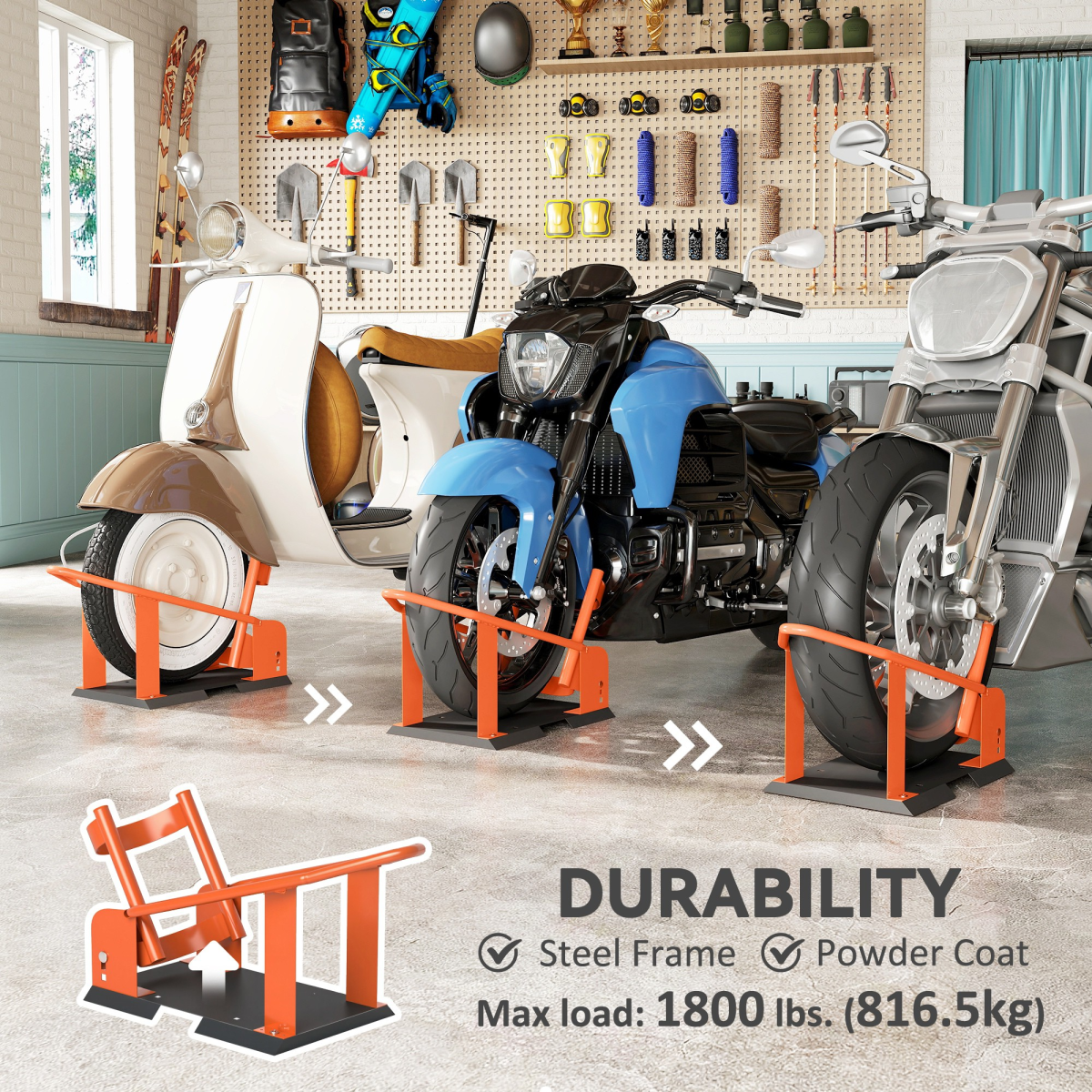 Heavy-Duty Motorcycle Wheel Chock - Secure & Adjustable Bike Holder