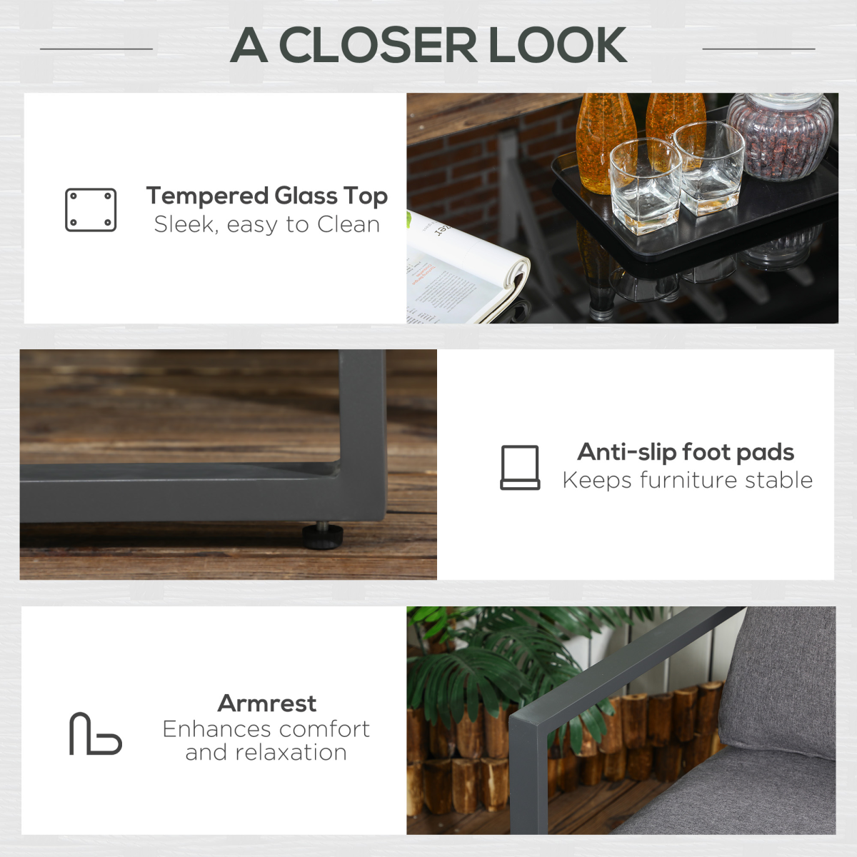 4-Piece Garden Sectional Set with Aluminum Frame, Cushions & Table