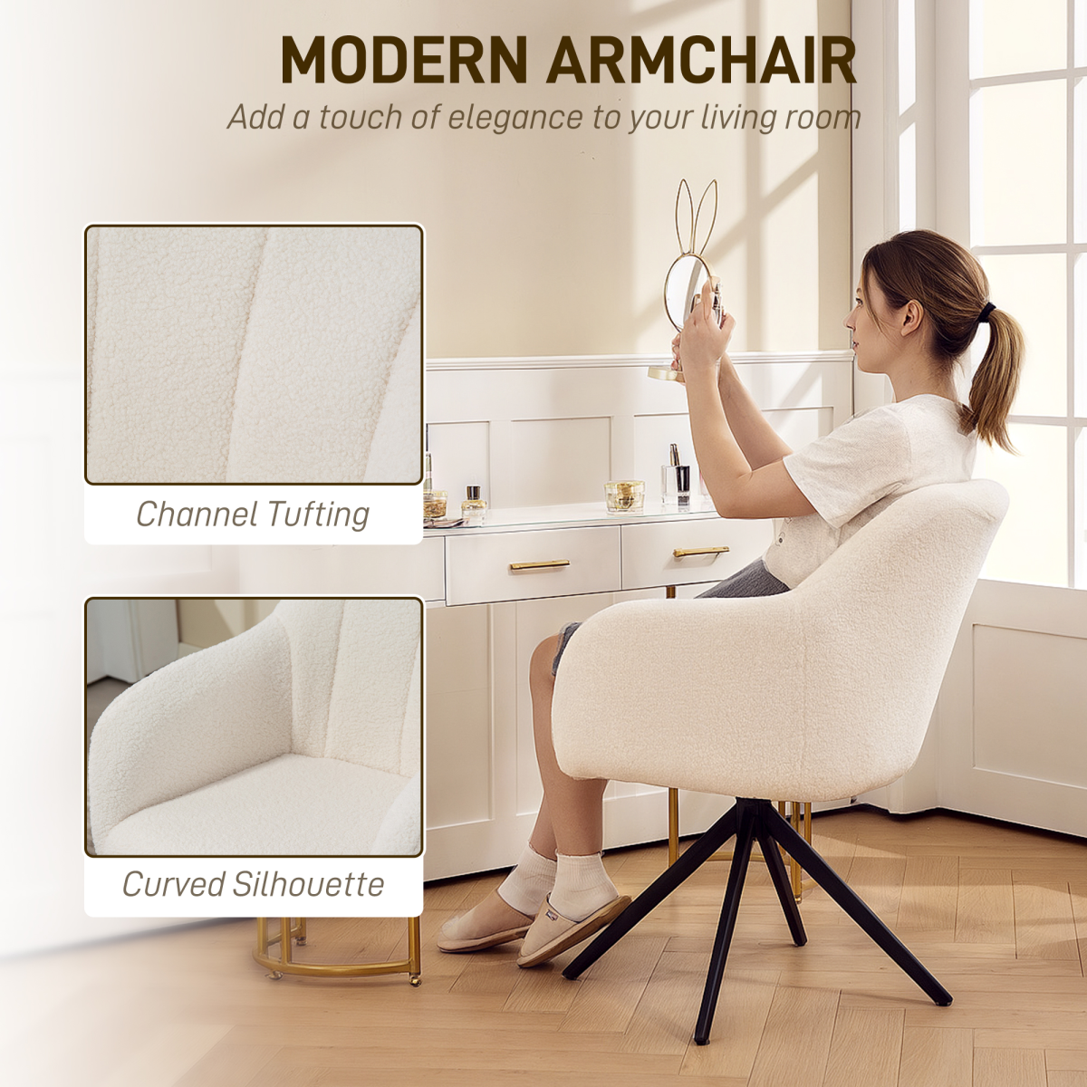 Cozy Chic: 360° Swivel Teddy Fleece Accent Chair in White