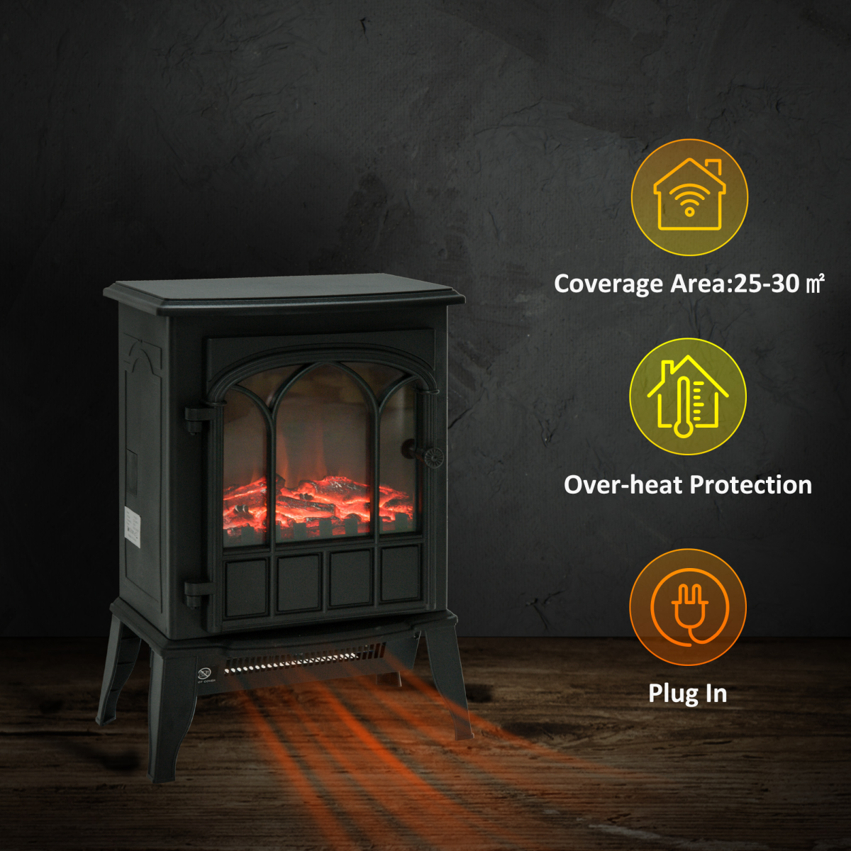 CozyGlow Electric Fireplace with Realistic LED Flames & Dual Heat Settings
