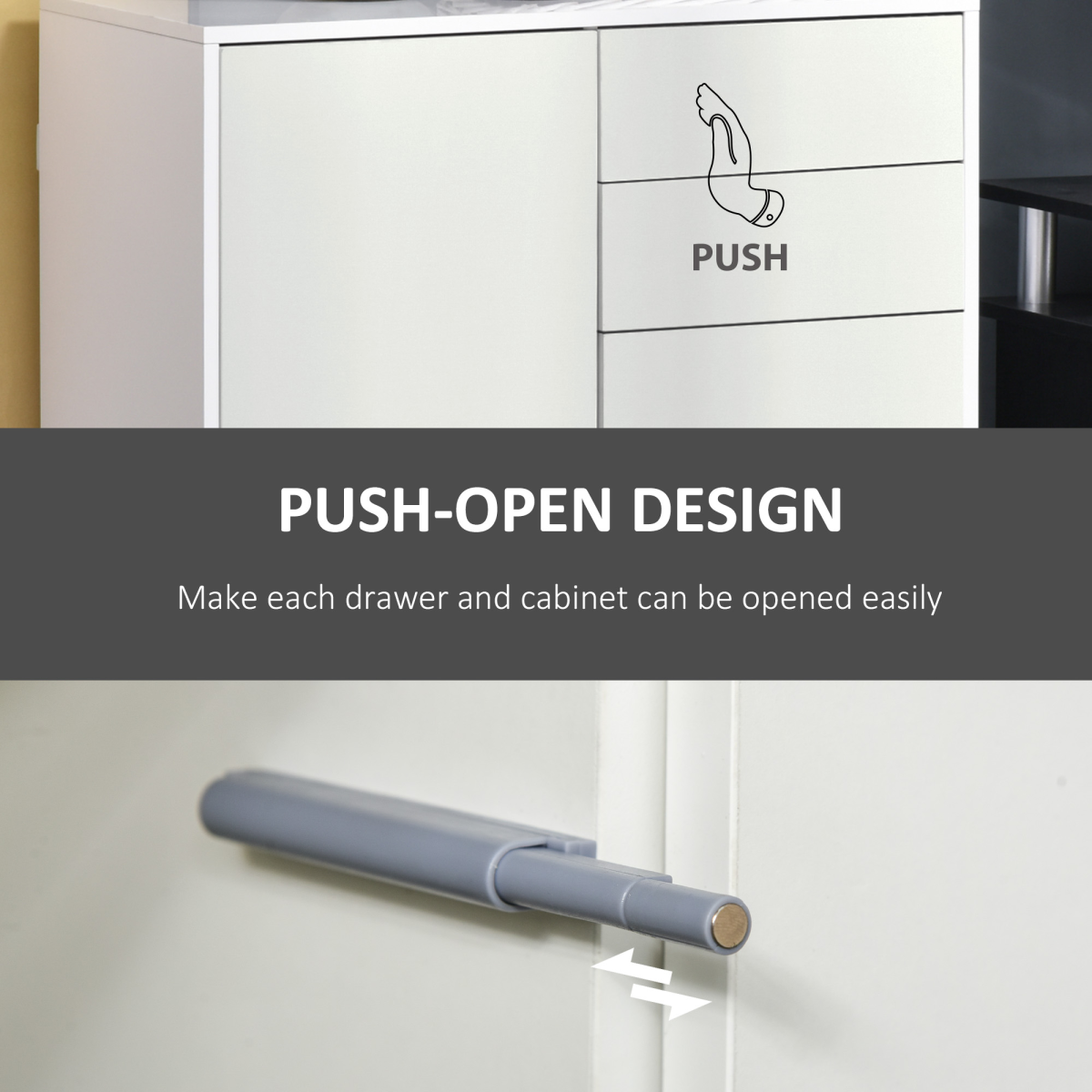 Elegant Dual-Finish Storage Cabinet with Push Open Drawers for Home Office