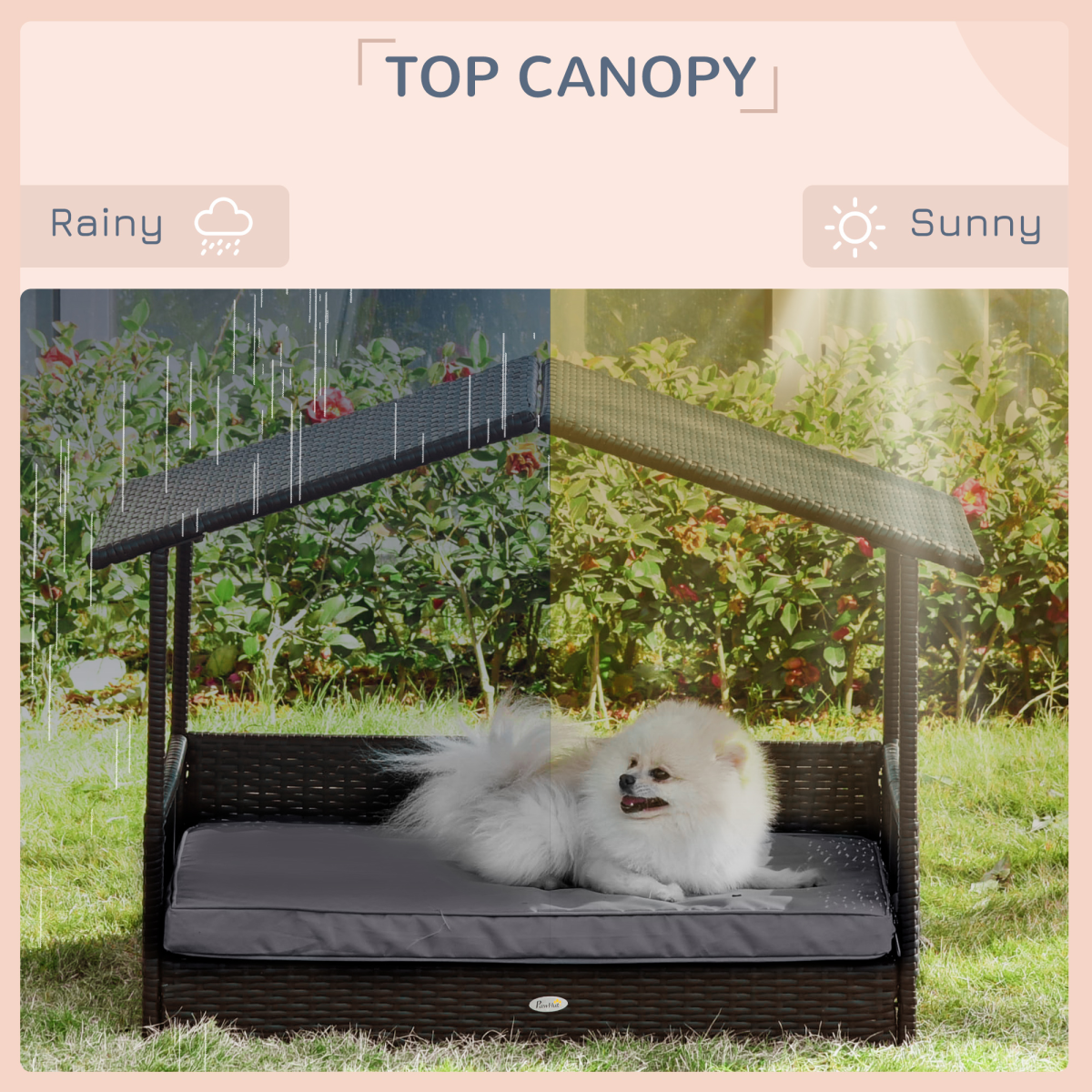 PawHut Wicker Dog House & Rattan Pet Bed with Cushion - Grey