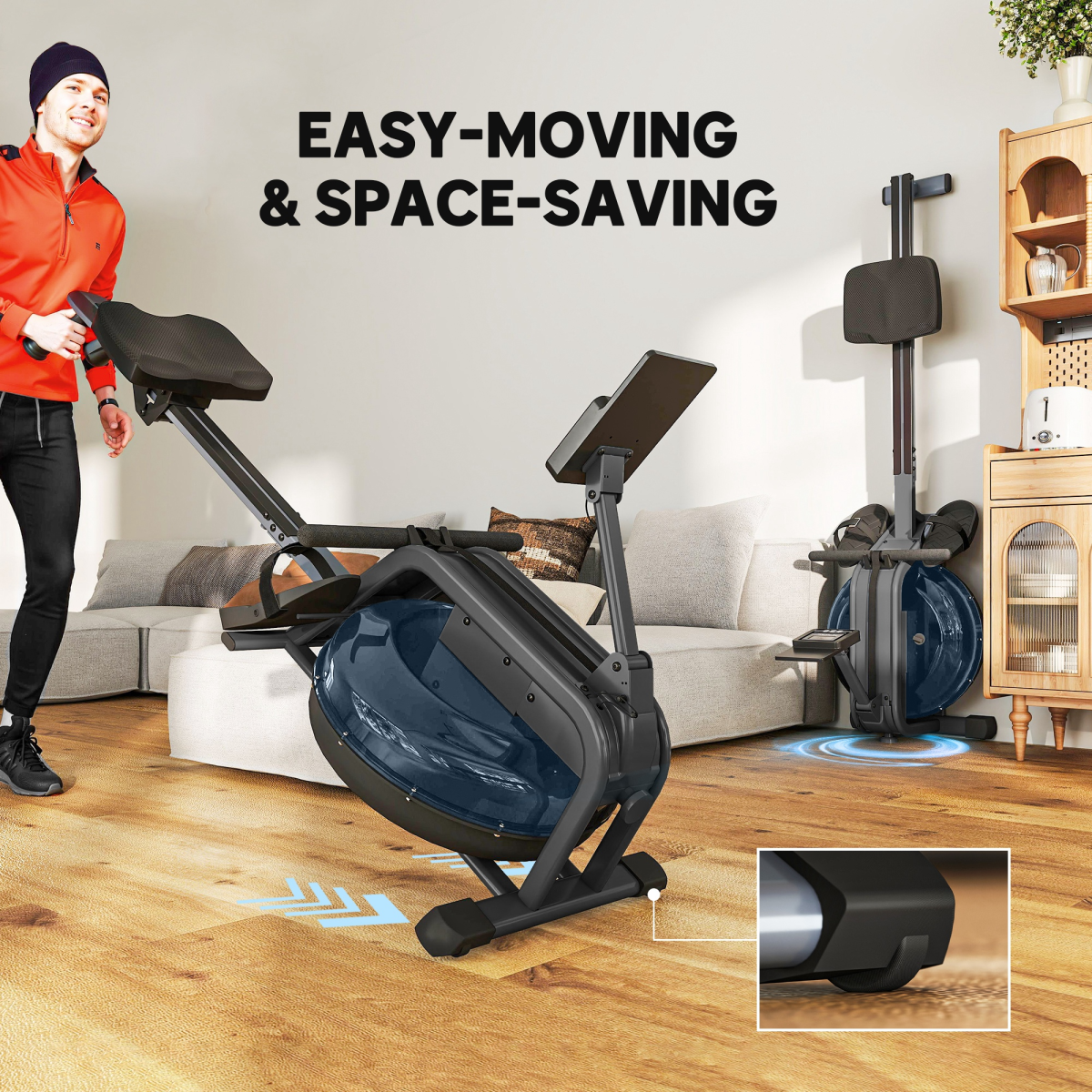 SPORTNOW Compact Water Rowing Machine - Adjustable Resistance & Space-Saving Design