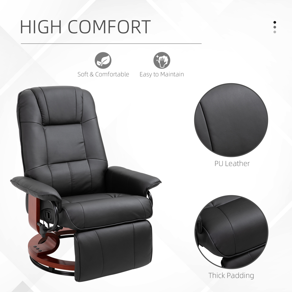 Ergonomic PU Leather Recliner Chair with Footrest - Black Lounger