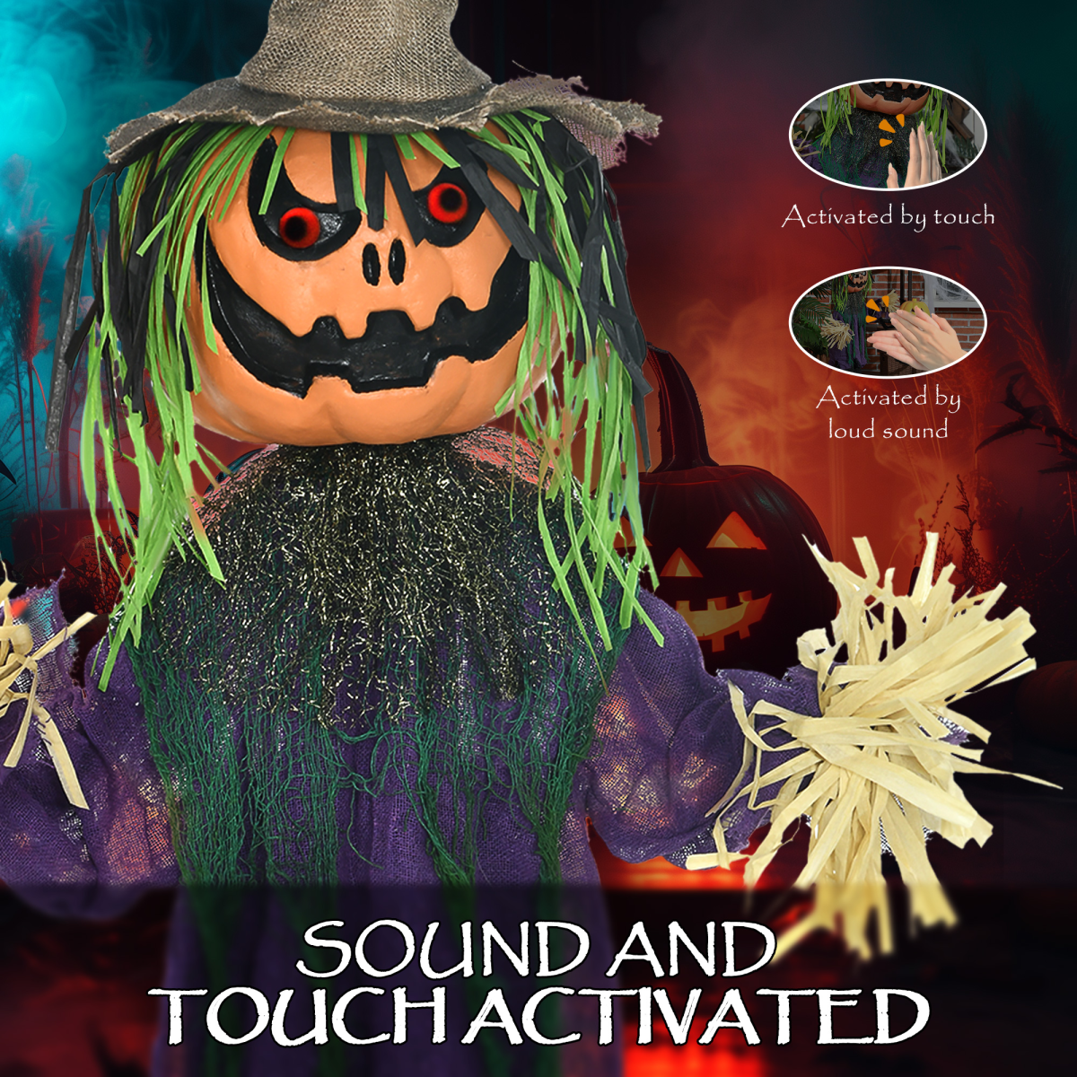 Animated Halloween Pumpkin Prop - Touch / Sound Activated
