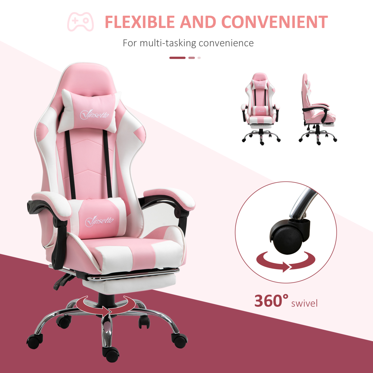 Pink Racing Gaming Chair with Lumbar Support - Ultimate Gamer Recliner