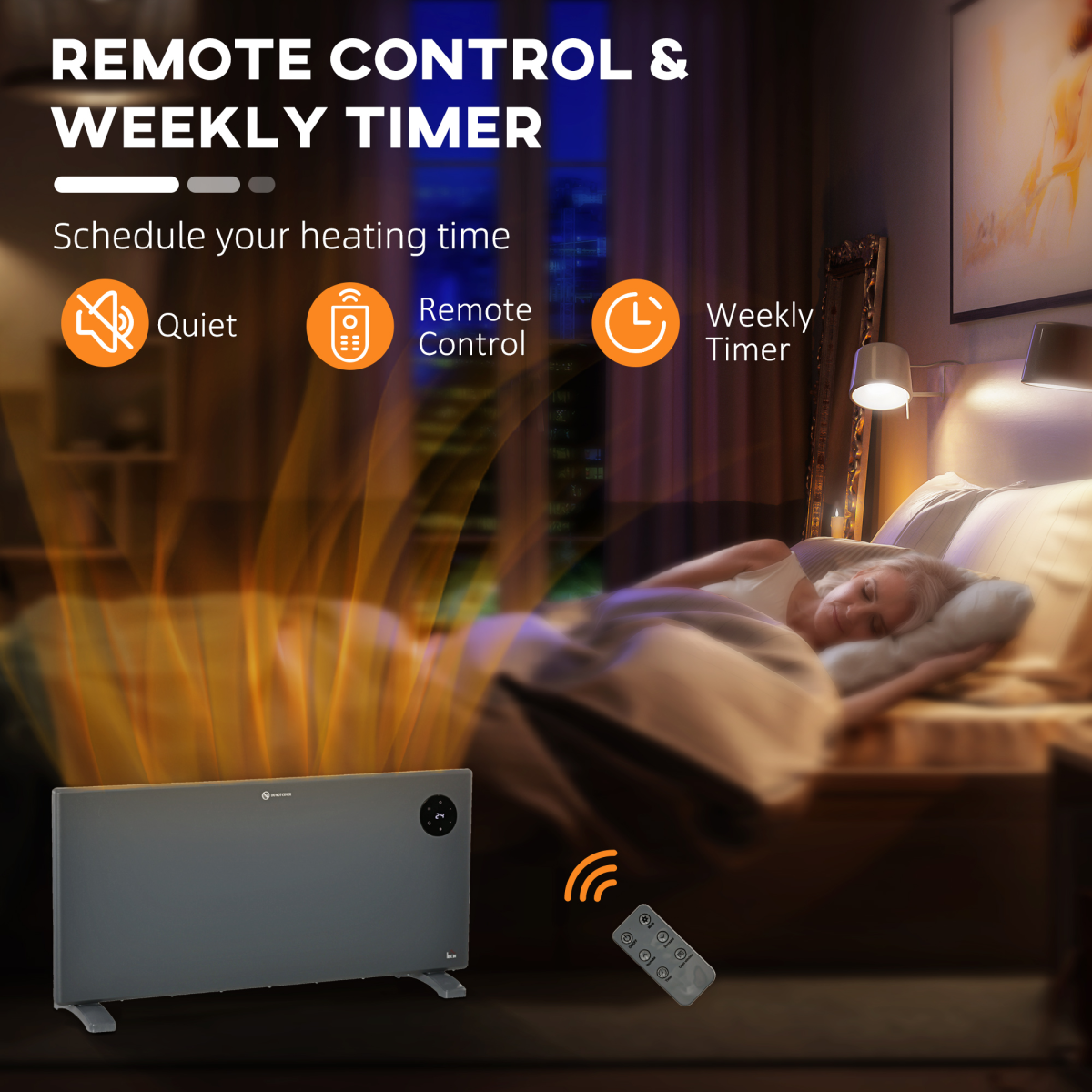 2000W Silent Convector Heater: Stylish, LED Control & Remote