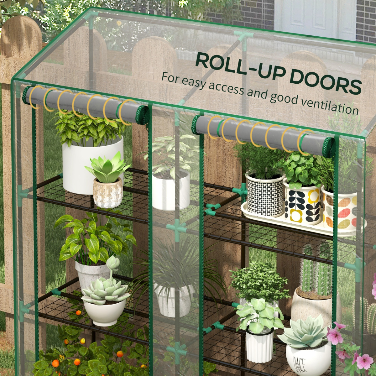3-Tier Mini Greenhouse with Lean-To Design, Clear Cover 151x143x46 cm