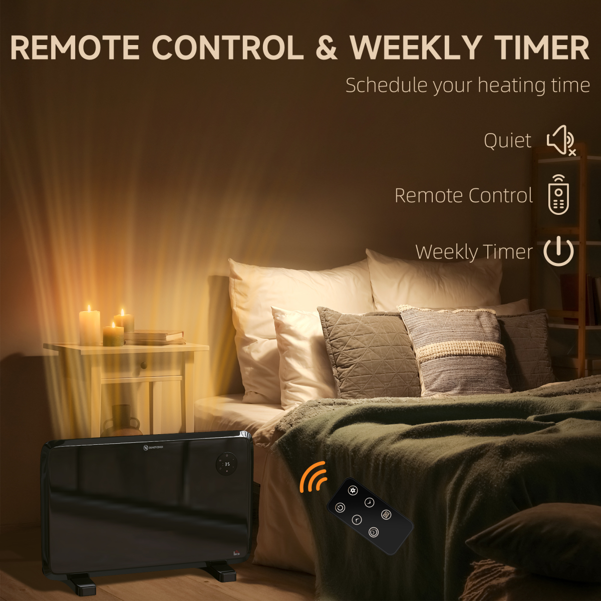 Slim Electric Heater: Quiet, Stylish, and Adjustable Warmth with Remote