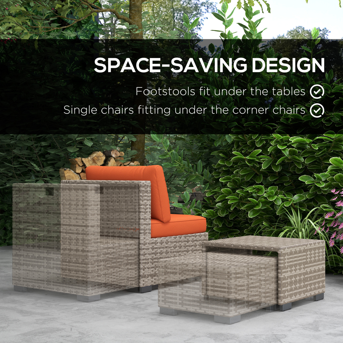 8-Piece Orange Wicker Patio Set - Weather-Resistant Rattan