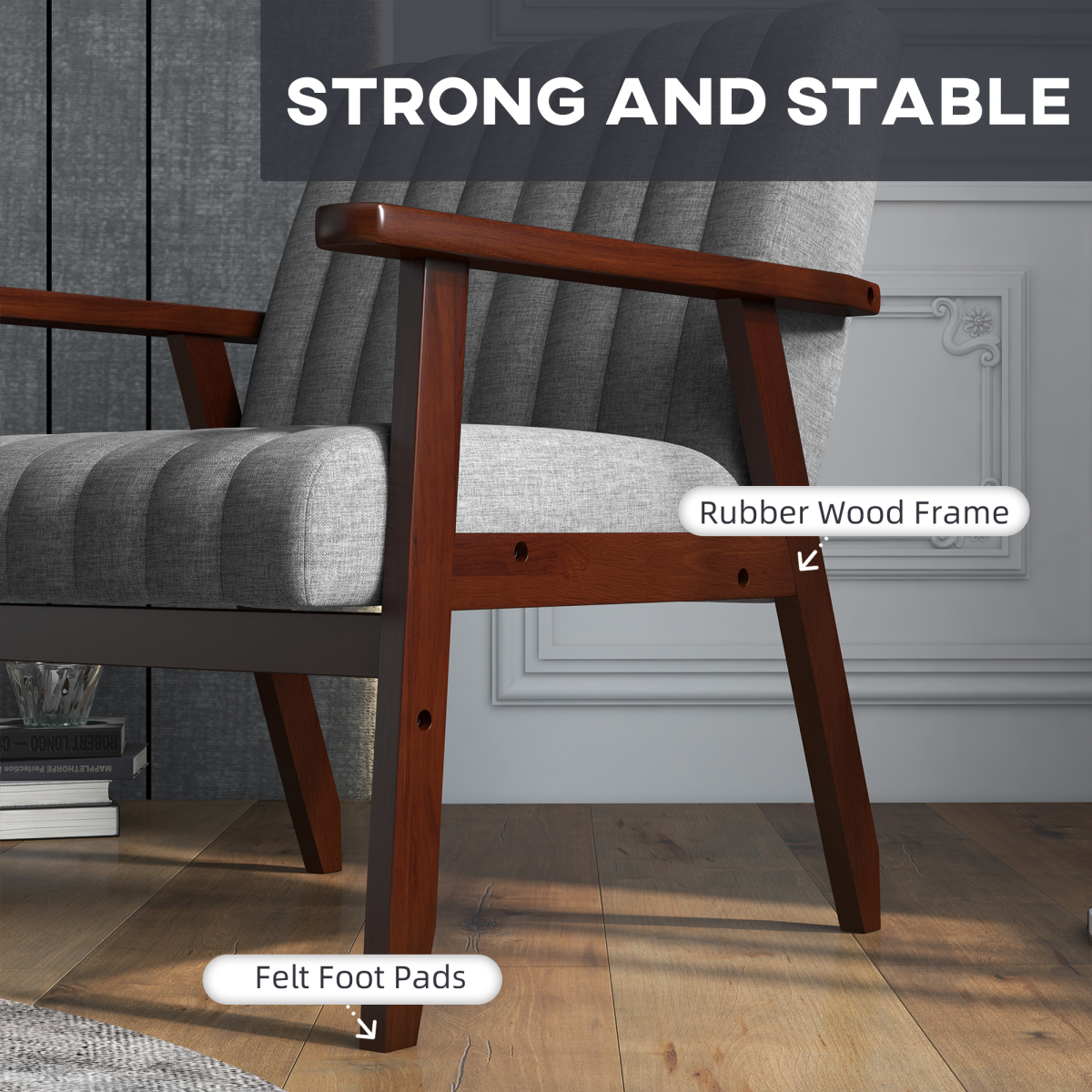 Modern Linen-Feel Upholstered Accent Chair, Grey & Brown