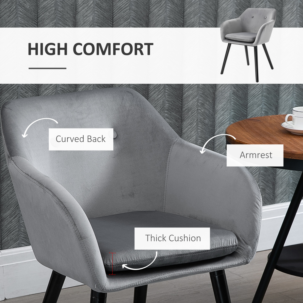 Elegant Grey Upholstered Bucket Seat Armchairs - Set of 2 for Stylish Dining