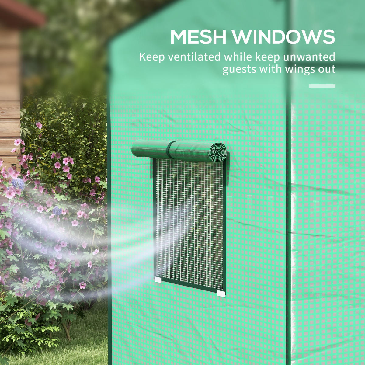 Walk-In Greenhouse: Large Roll-Up Door & Dual Mesh Windows