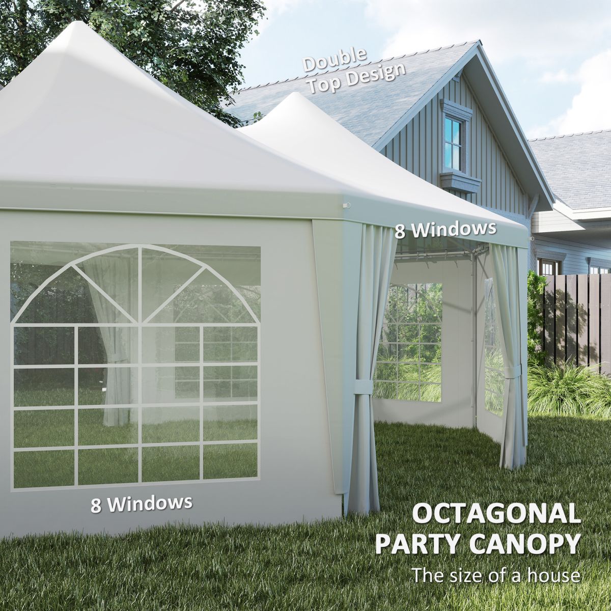 6.8x5m Elegant Octagonal Garden Gazebo - Heavy Duty Wedding Tent