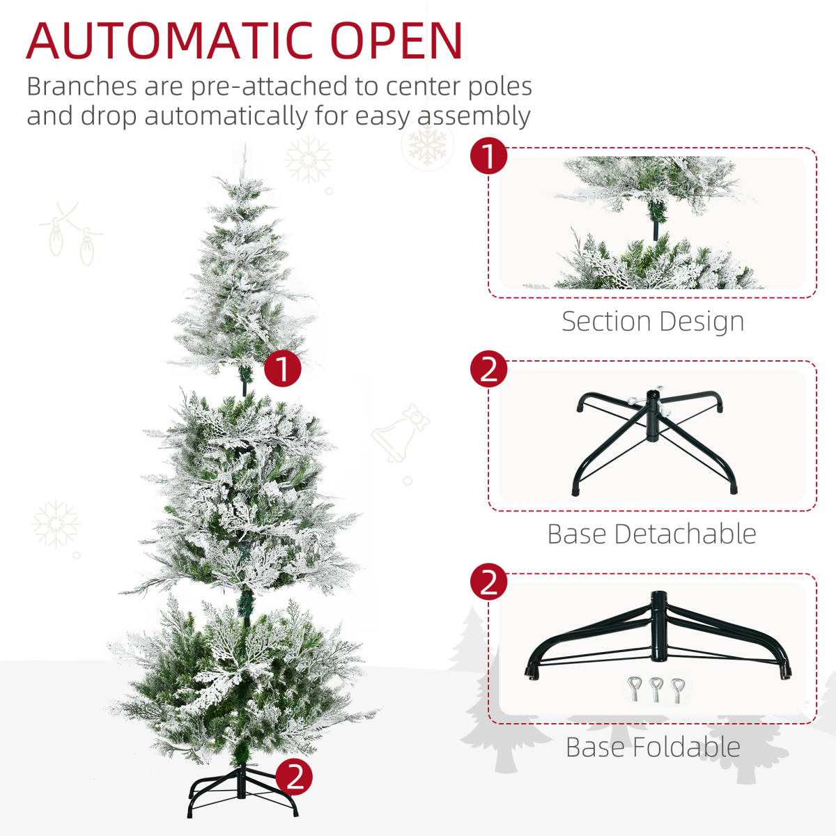 6ft Snow-Flocked Pencil Christmas Tree with Metal Base - Safe, Easy Setup HOMCOM