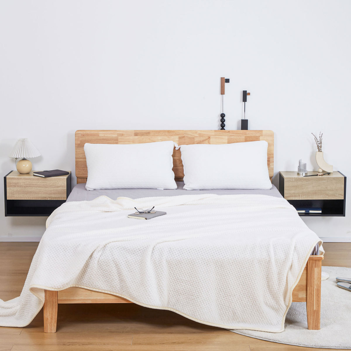 Stylish Wall-Mounted Bedside Table Set - Space-Saving with Drawer & Shelf