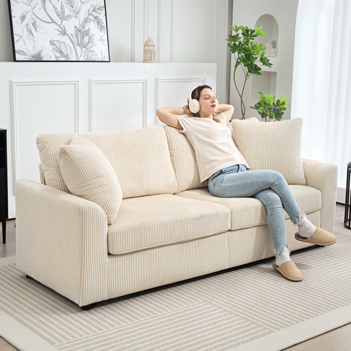 Elegant Cream White Sofa Chair with Cushions for Ultimate Comfort & Support