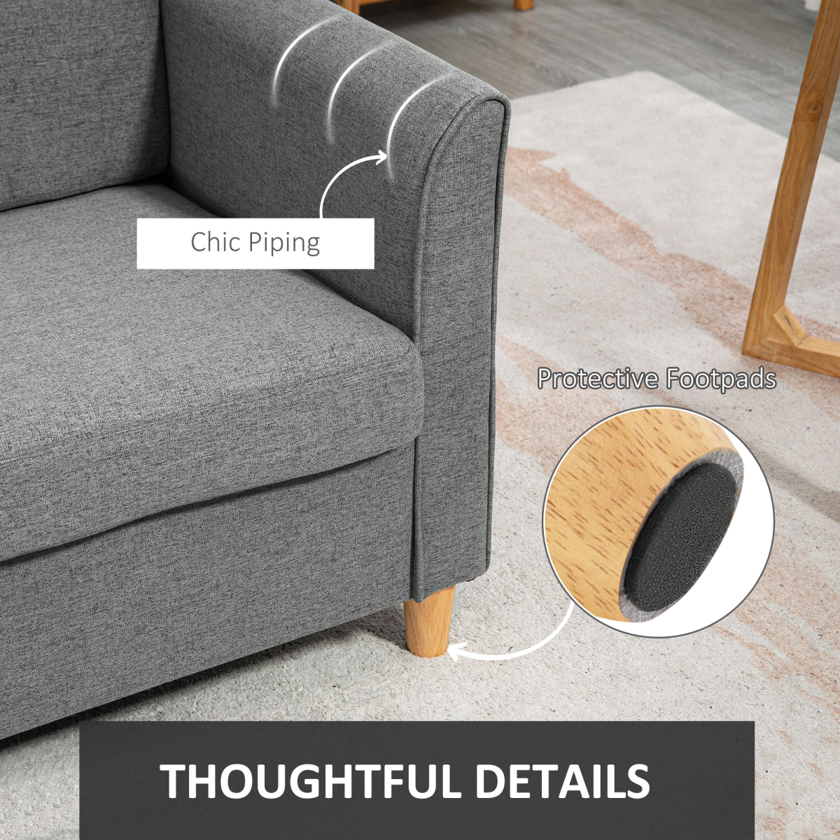 Double Seat Sofa - Grey Linen Upholstery with Armrests