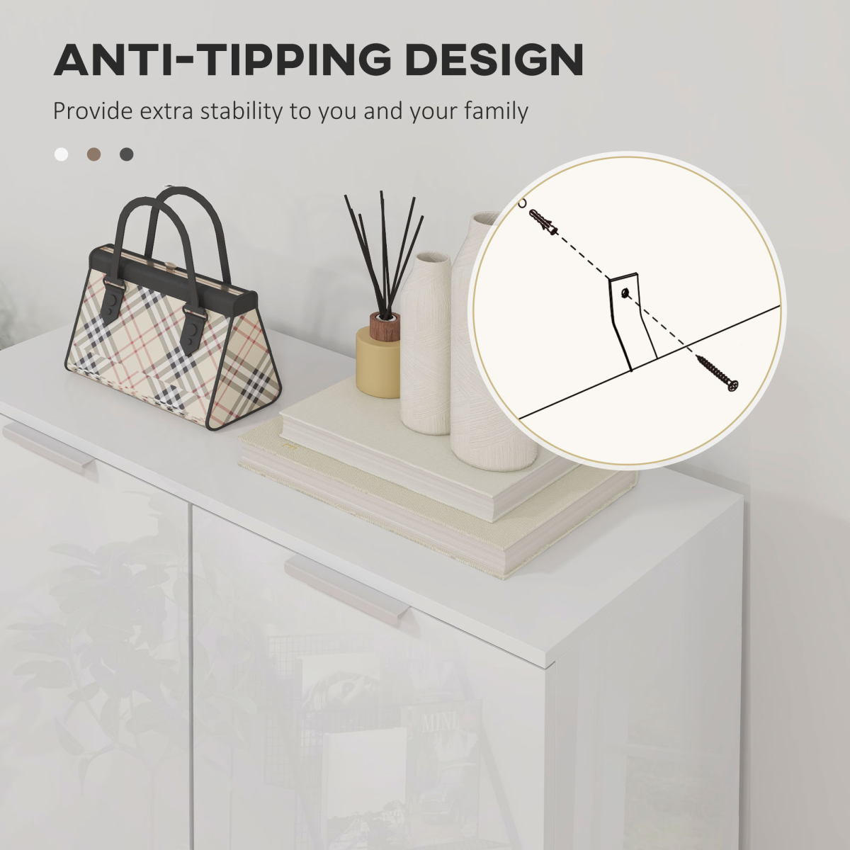 High Gloss Shoe Storage Cabinet with Soft-Close Hinges & Adjustable Shelves