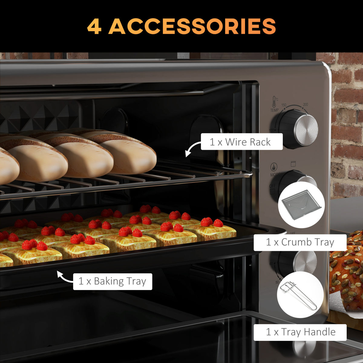 Portable 30L Mini Oven: Adjustable Temp, 60-Min Timer, 1600W Power