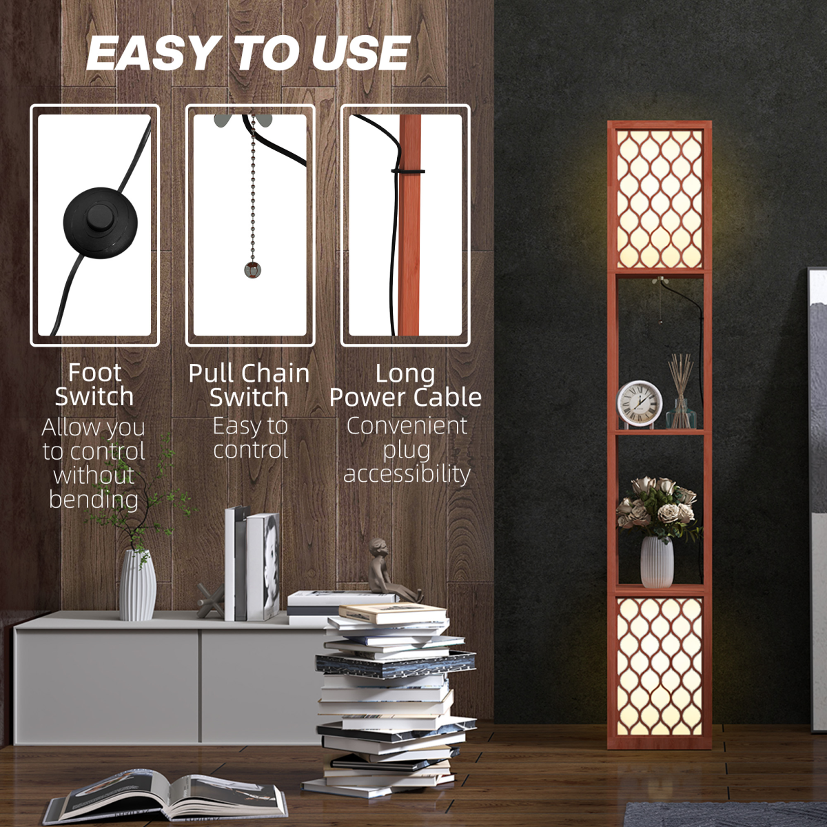 2-Light Modern Floor Lamp with Stylish Shelves - Elegant & Functional!