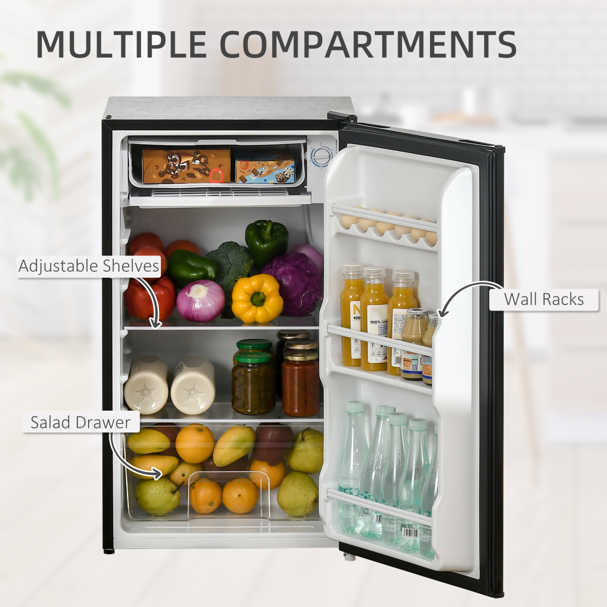 Compact 91L Under Counter Fridge with Chiller Box – Stylish & Versatile Black