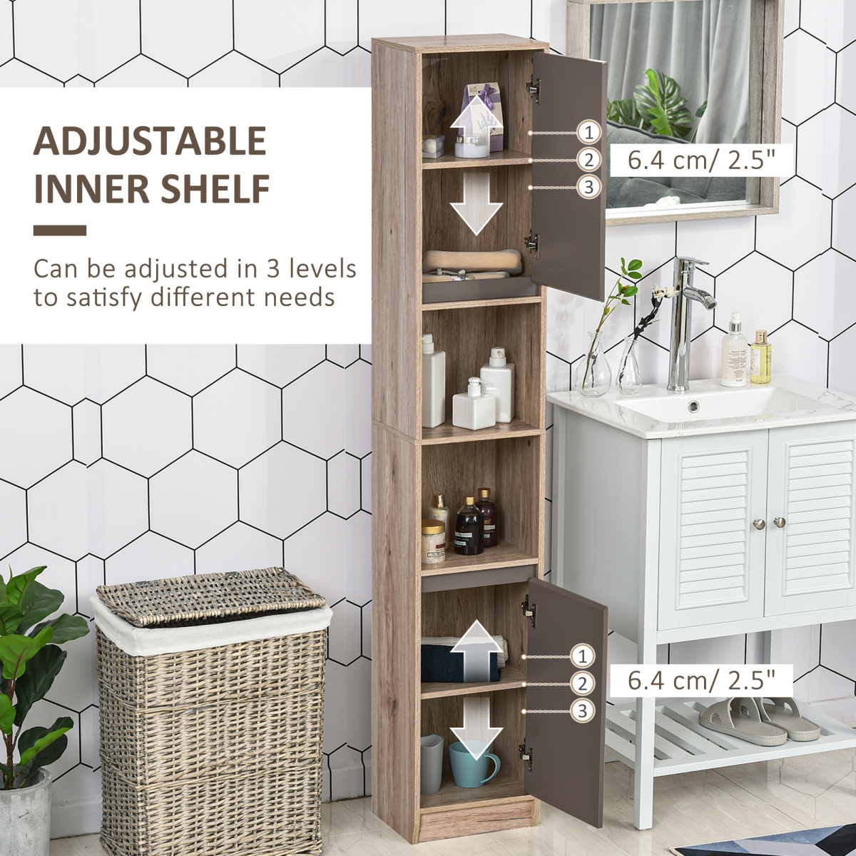 Elegant 170cm Slimline Freestanding Storage Cabinet with Adjustable Shelves