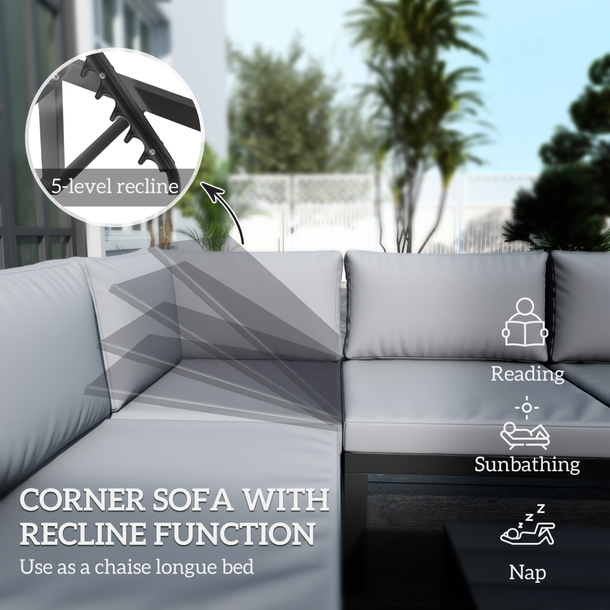4-Piece Garden Set with 5-Level Reclining Corner Sofa