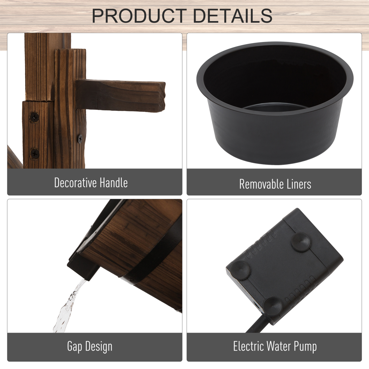 Fir Wood Outdoor Garden Decor: Whimsical Wishing Well Waterfall