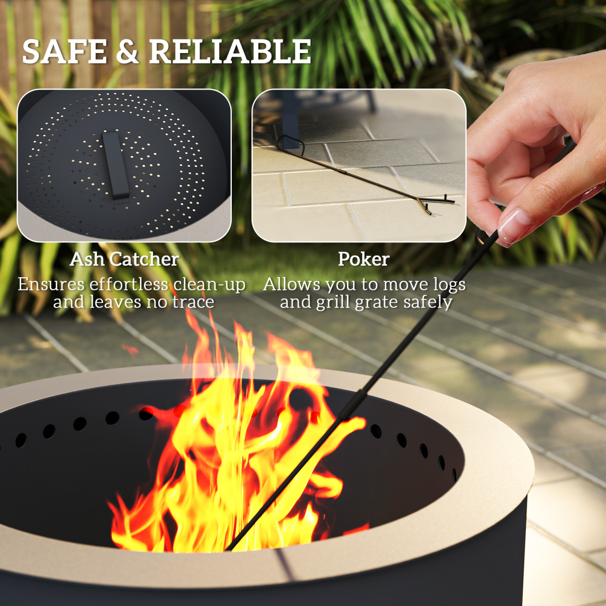 58cm Round Portable Fire Pit & Grill - Durable Black Steel Design