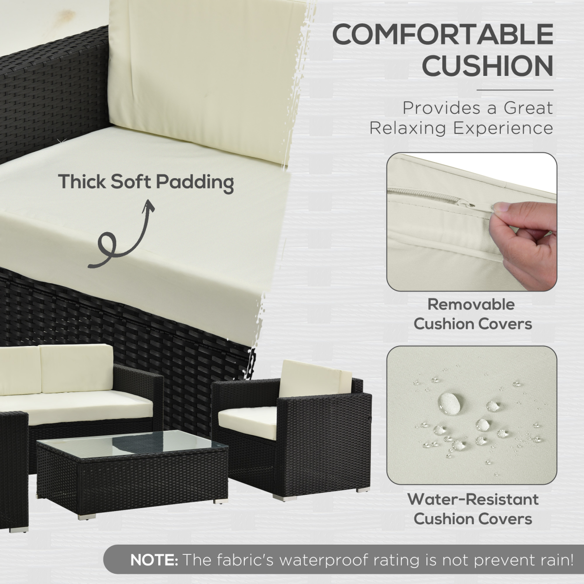 Steel-Black 4-Piece Rattan Sofa Set - Modern Outdoor Lounge