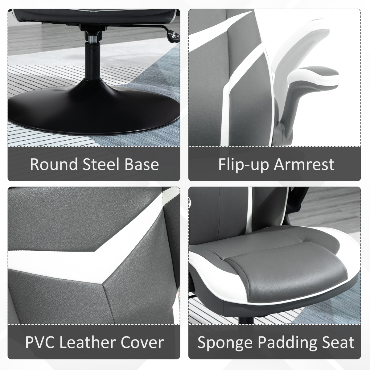 Ergonomic High-Back Gaming Chair with Swivel Base - Grey