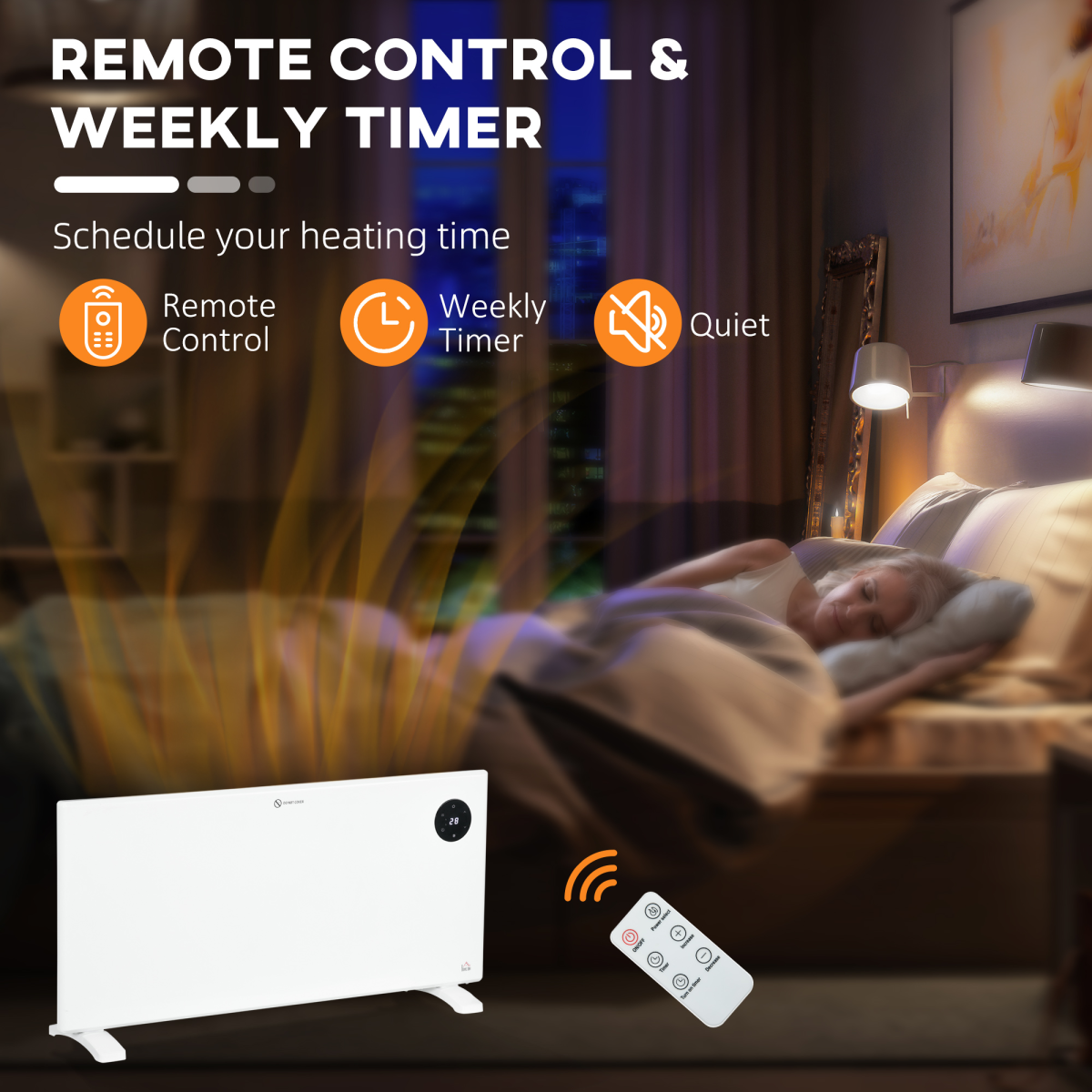 2000W Slim Electric Convector Heater with LED Display & Remote