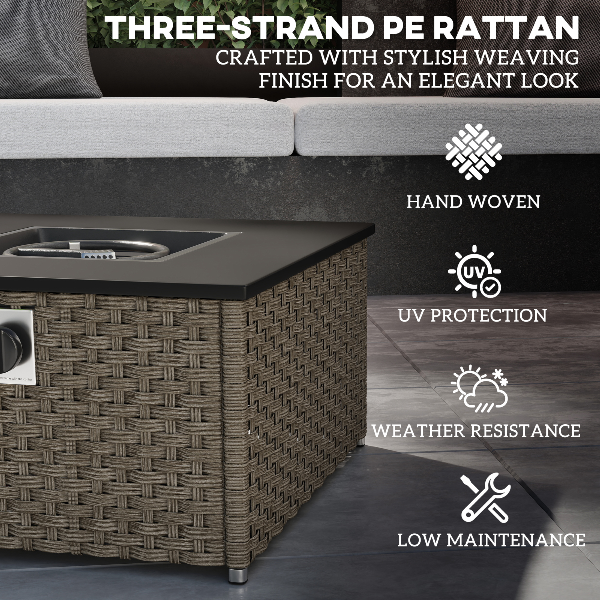 13KW Rattan Gas Fire Pit Table - Stylish Warmth for Your Garden