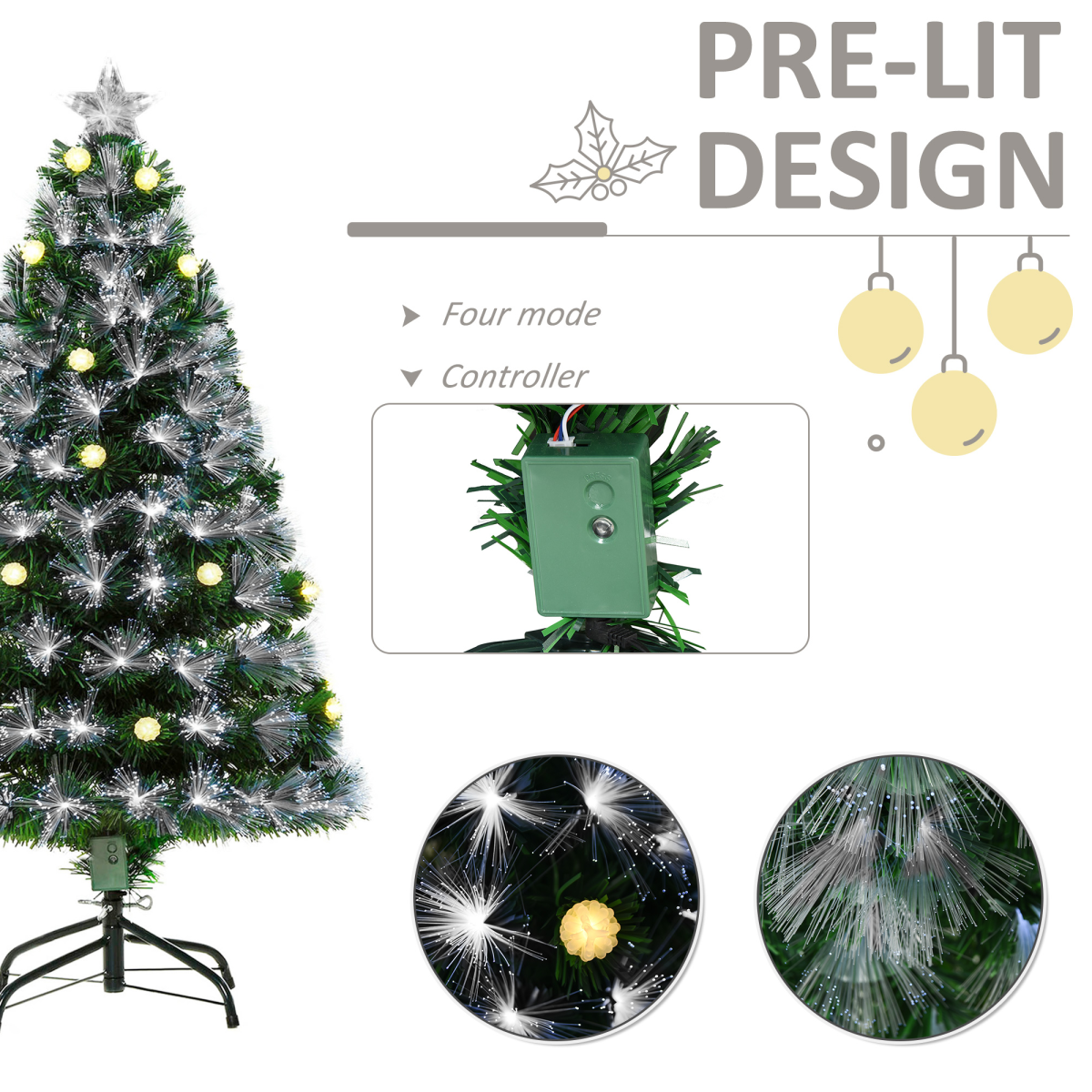 4ft White Light Christmas Tree, 90 LEDs, Star Topper, Tri-Base, Pre-Lit